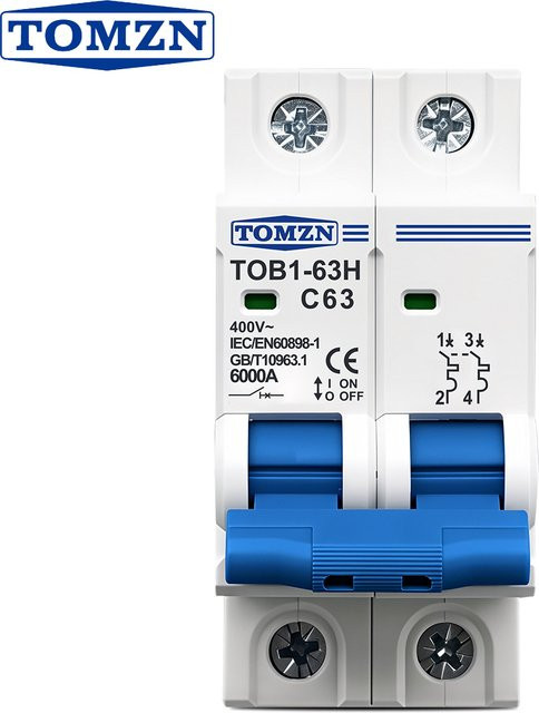 TOMZN 2P AC MCB TOB1-63H Typ C Mini-Leitungsschutzschalter 230/400V 50/60Hz in Weiß - Bild 1
