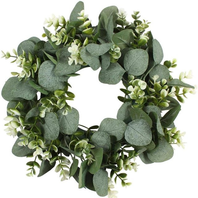Künstlicher floraler Kranz von TOMTOP JMS in Grün, Gelb und Orange als Wandbehang und Frühlingsdekoration für drinnen und draußen - Bild 1