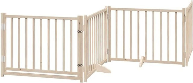 vidaXL Hundetor aus Massivholz Tanne, 4-teilig faltbar, Farbe Beige/Braun, Breite: 320 cm - Bild 1