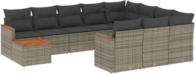vidaXL 11-tlg Garten-Sofagarnitur aus Poly-Rattan und Akazienholz in Grau mit Kissen Modell 72 - Bild 1