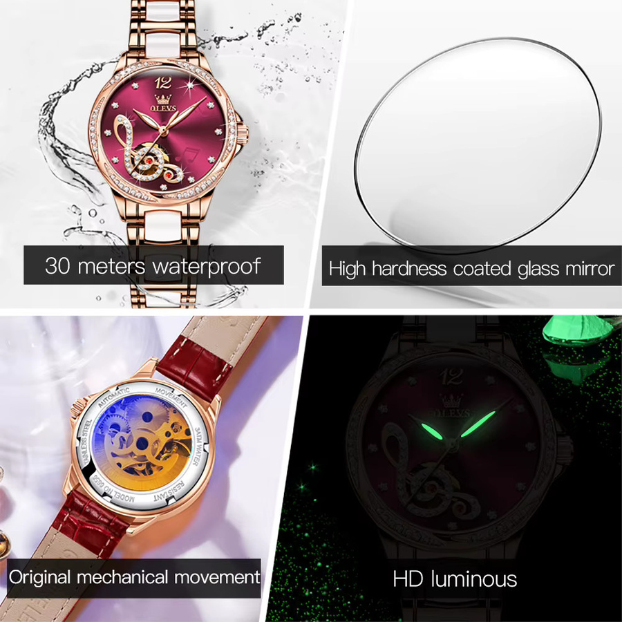 OLEVS Armbanduhr, Automatik, Edelstahl, Roségold, Diamantbesetzt, Damen - Bild 4