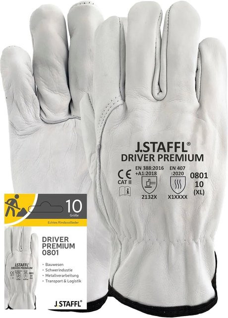 Staffl Driver Premium Hct Schutzhandschuhe aus Rindsvollleder in Grau und Weiß, Größe 10 - Bild 1