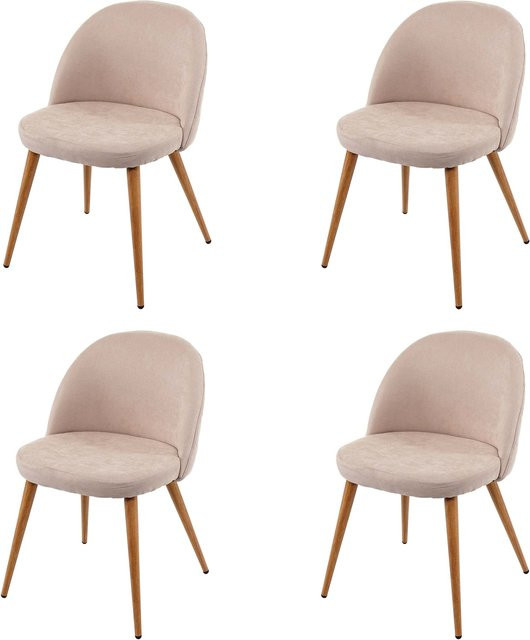 4er-Set Esszimmerstühle MCW-D53 im Retro 50er Jahre Design, Farbe Beige, Stoff Textil mit Rautenoptik - Bild 1