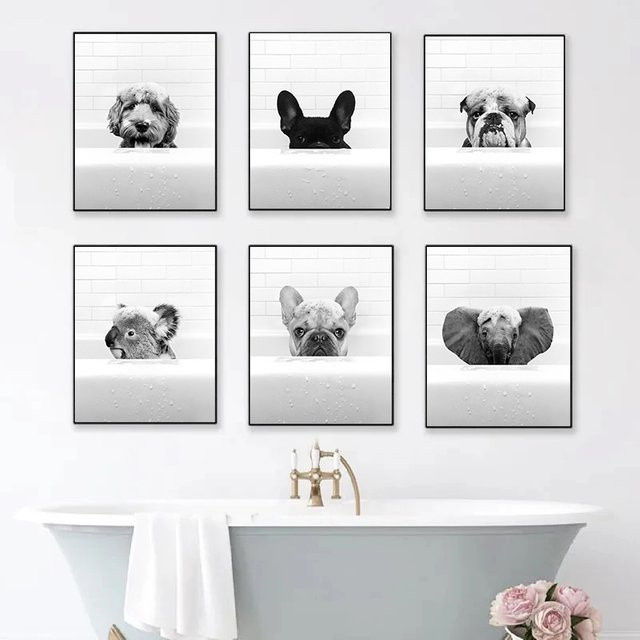 Kayou Wandkunst Bild Lustige Tiere beim Baden als Poster oder Leinwanddruck für dein Badezimmer in Mehrfarbig - Bild 1