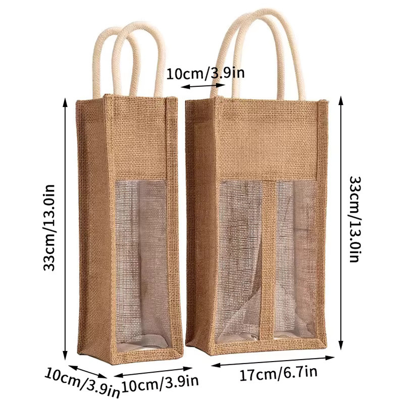 Geschenkbox für Rotwein und Champagner mit Fenster und Griff, braune Jute-Optik aus Papier, ideal für Hochzeiten und Gastgeschenke - Bild 5