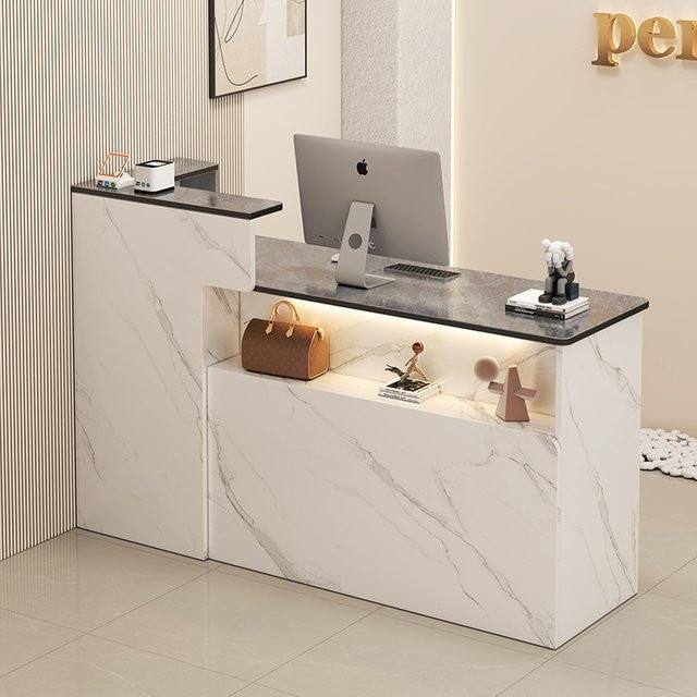 DELEVEN Rezeptionstresen für Büro und Schönheitssalon, modern und matt in Weiß - Bild 1