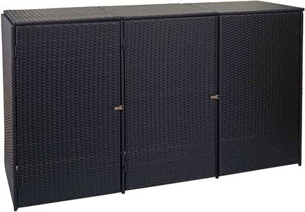 MVG Mülltonnenverkleidung MVG-E25 aus Poly-Rattan und Stahl in Schwarz, B/H/T: 195 x 110 x 66 cm, passend für 3 x 120 L Mülltonnen - Bild 1