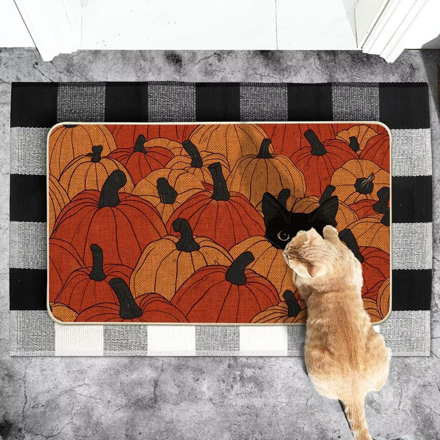 VIKAMA Fußmatte Black Cat Pumpkin Herbst Dekoration, Rechteckig, Schwarz und Orange, B/T: 60 x 40 cm - Bild 4