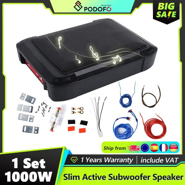 Podofo Aktives Auto-Subwoofer-Set 1000W in Schwarz mit Schlankem Verstärker und Audiokabel für Unter-Sitz-Montage - Bild 1