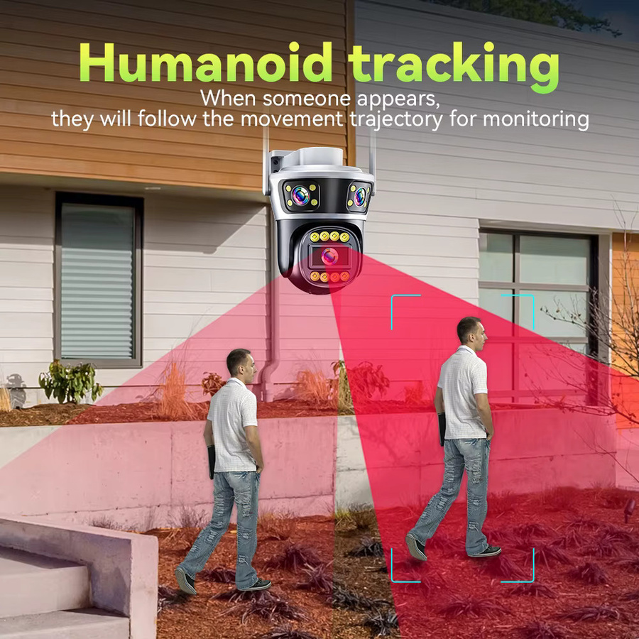 DiFang Yoosee 6MP Außen-WLAN-Sicherheitskamera mit 3 Linsen und 3 Bildschirmen, PTZ, KI-Auto-Tracking, Menschenerkennung und Nachtsicht, Farbe: Weiß - Bild 4