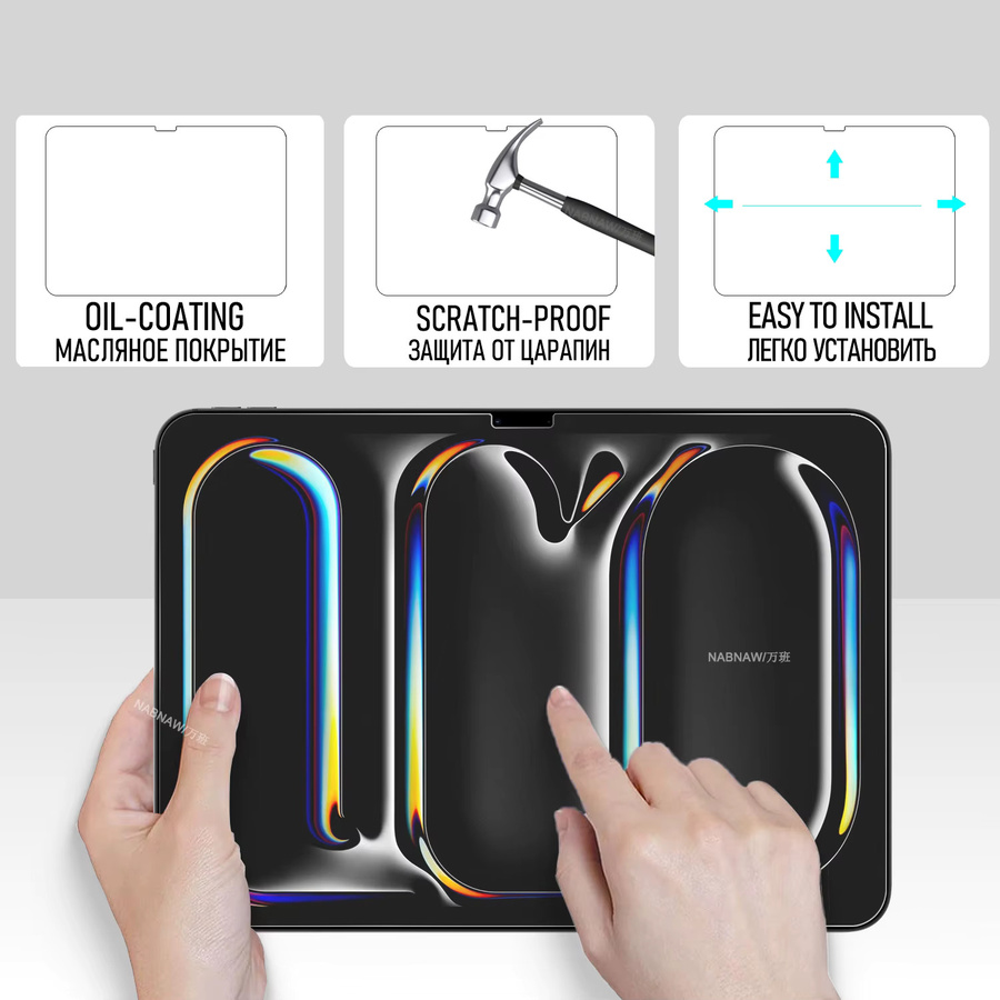 NABNAW Displayschutzfolie aus gehärtetem Glas für iPad Pro 11 M5 2025 und iPad Pro 11 M4, 2er-Pack, transparent, 9H Anti-Kratz-Abdeckung - Bild 2