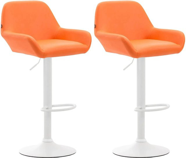DELUKE Barhocker DUBLIN 2er Set, Barstühle mit Lehne aus Kunstleder in Orange und Weiß, drehbar mit Metallgestell - Bild 1