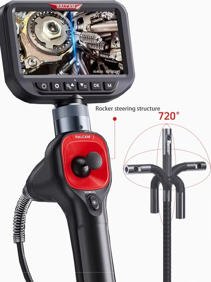 RALCAM Lenkendeoskop mit 5 Zoll Bildschirm, Doppelobjektiv, 6 mm Durchmesser, 4-Wege-Steuerung und 720 Grad Rotation in Schwarz für die industrielle Endoskopieinspektion und Motorkanalinspektion - Bild 7