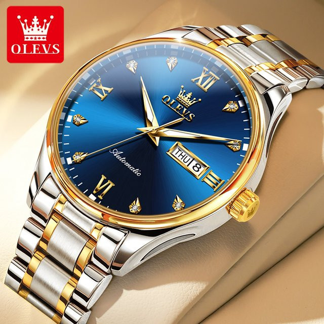 OLEVS Armbanduhr Automatik, Edelstahl, Blau, Herren - Bild 1