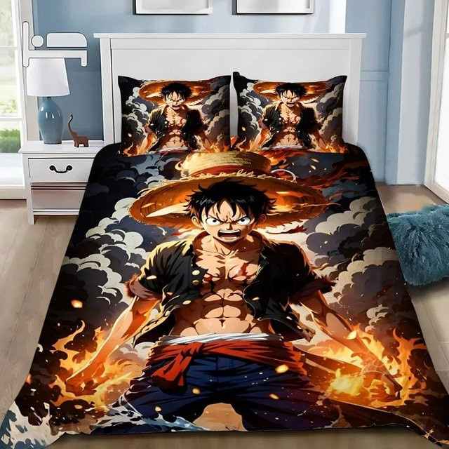 Bettwäscheset One Piece mit Luffy Motiv, 3-teiliges Set aus Bettbezug und Kissenbezügen aus Mikrofaser, Mehrfarbig, B/H: 200 x 230 cm - Bild 1