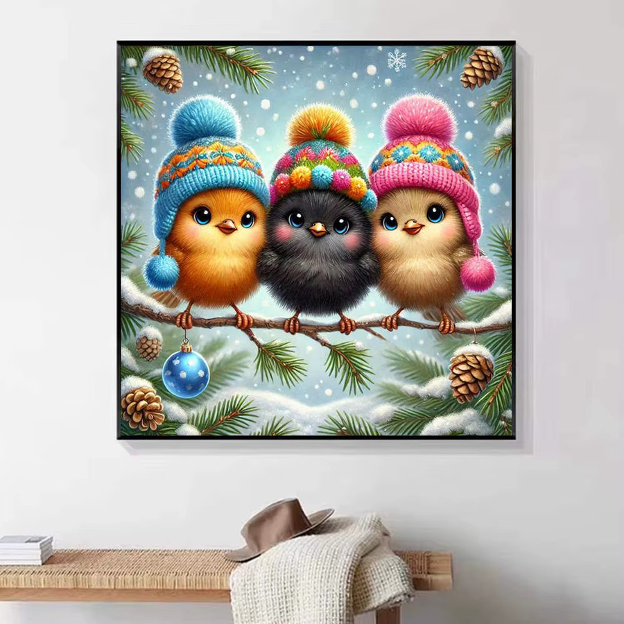 HUACAN DIY Diamantmalerei Set Entzückende Vögel in Winter Szene 5D Strass Stickerei Kit 3D Mosaik Bild Multicolor Breite: 20 cm, Höhe: 20 cm - Bild 4