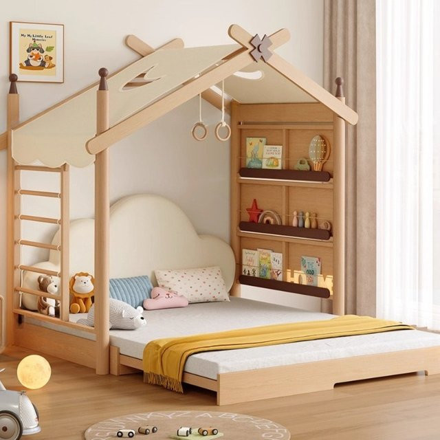 MDNG Baumhausbett für Kinder mit Rutsche und Zelt, skandinavischer Stil aus Massivholz, anpassbare Größe und Farbe - Bild 1