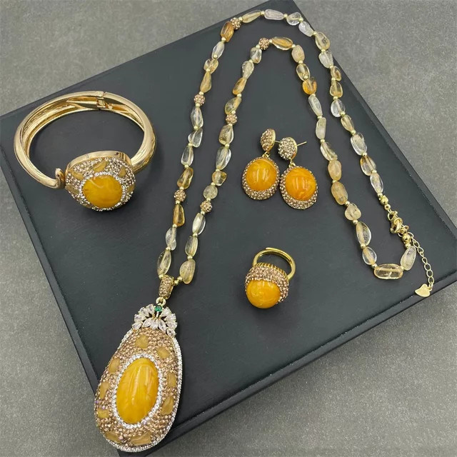 Mutu Schmuck-Set, Bernstein, Kristall, Citrin, Gold, Damen - Bild 1