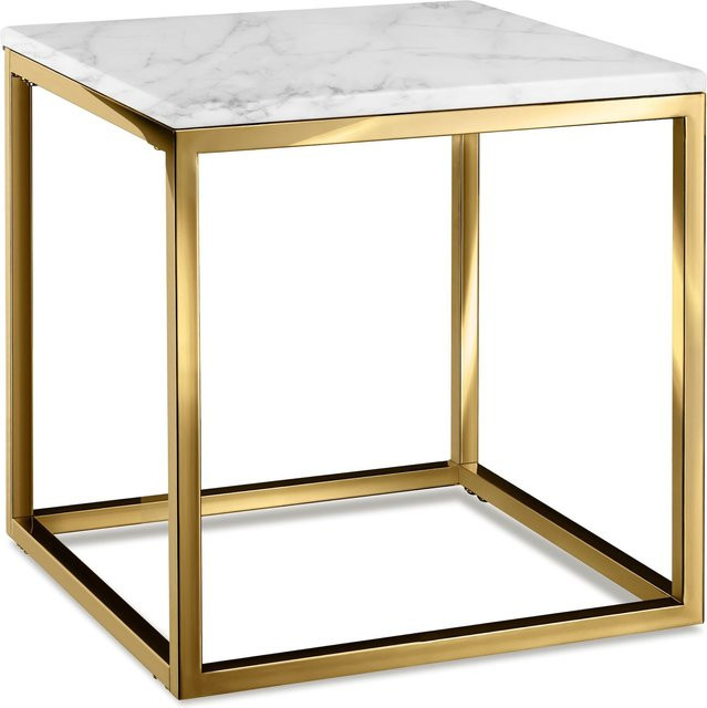 tectake Beistelltisch Alysia quadratisch in Marmoroptik Gold Weiß B/T/H: 45 x 45 x 47,5 cm - Bild 1