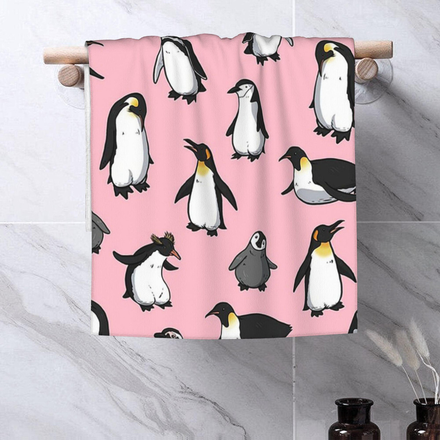 Atmungsaktives Baumwolltuch mit Pinguinmuster in Rosa und Weiß, schnelltrocknend, B: 40 cm, H: 60 cm - Bild 3