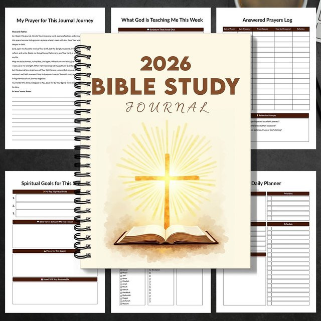 Bibelstudien-Notizbuch 2026 mit leuchtendem Kreuz-Einband in Weiß für Erwachsene - Bild 1