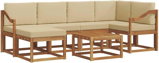vidaXL Outdoor-Sofagarnitur L-Form aus Akazienholz mit 7 Teilen in Braun und Beige - Bild 1