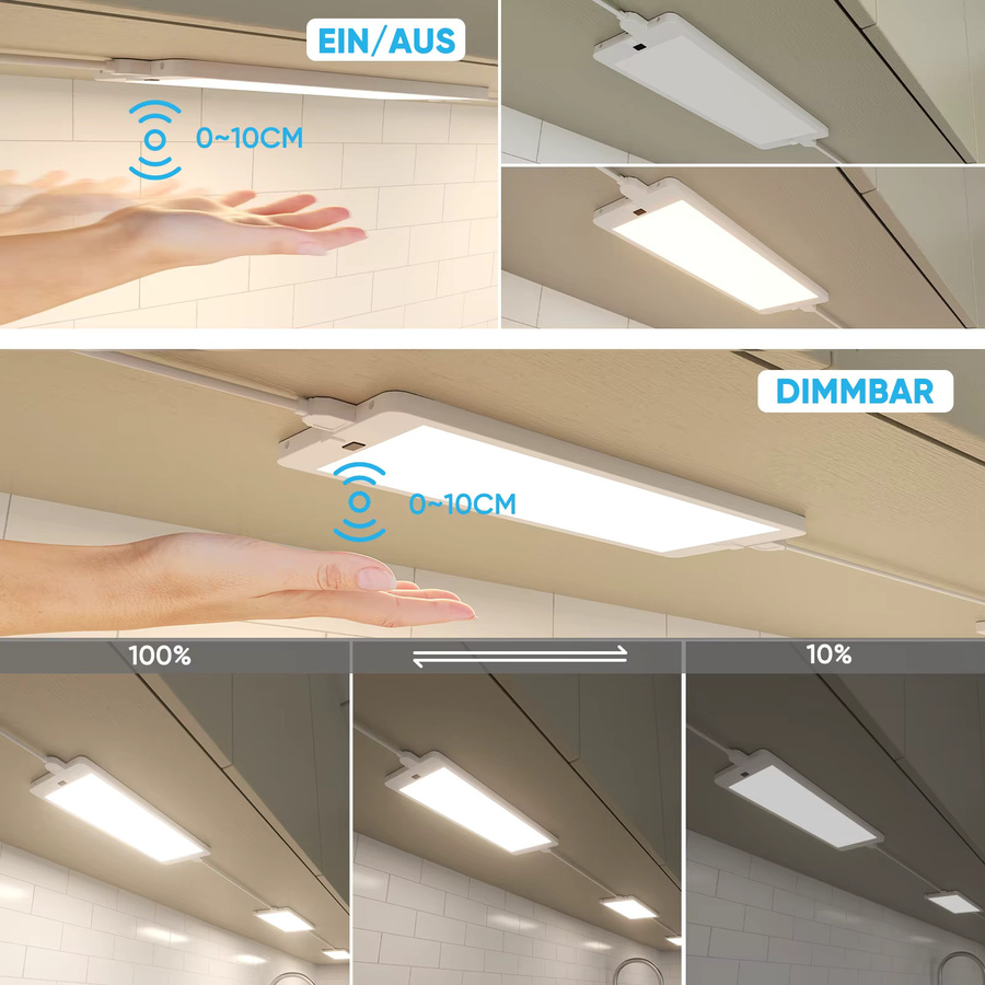 PRINCEWAY LED-Unterbauleuchten Set in Weiß, 3 ultradünne Küchenleuchten mit Handsensor, dimmbar und 5 Beleuchtungsfarben - Bild 2