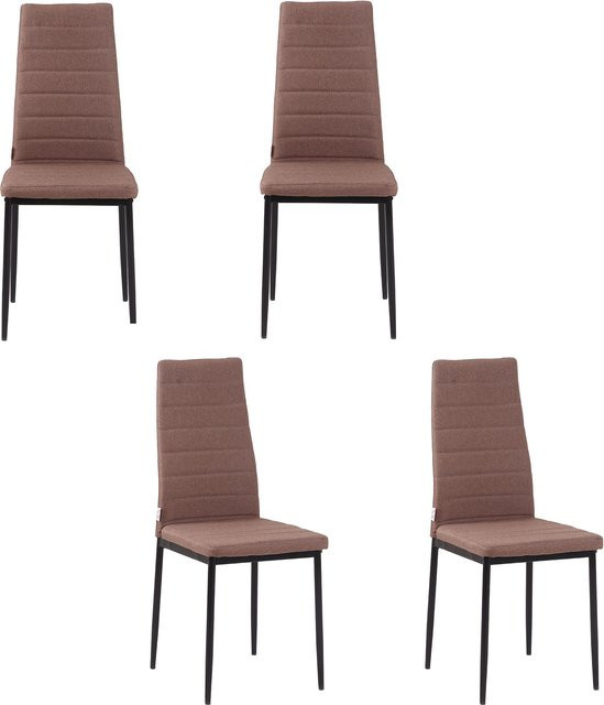 HOMCOM Set 4 moderne gepolsterte Küchenstühle aus Metall und Stoff in Beige - Bild 1