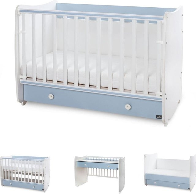 Lorelli Babybett Dream umbaubar mit Schaukelbett-Funktion und Schreibtisch, weiß-blau, B/T/H: 140 x 70 cm - Bild 1