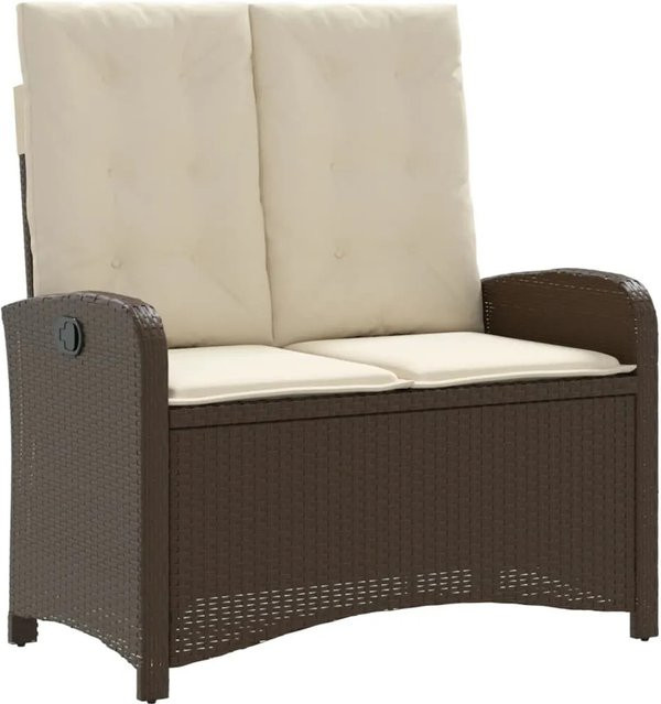 furnicato Gartenbank aus braunem Poly Rattan mit verstellbarer Rückenlehne und Kissen, B/T/H: 110 x 59 x 93 cm - Bild 1