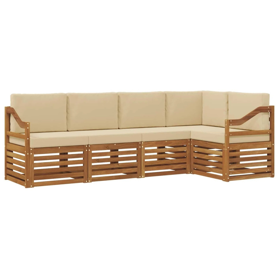 vidaXL Sofagarnitur 5-teilig aus Massivholz Akazie in Natur und Beige mit L-Form und Polsterkissen - Bild 2