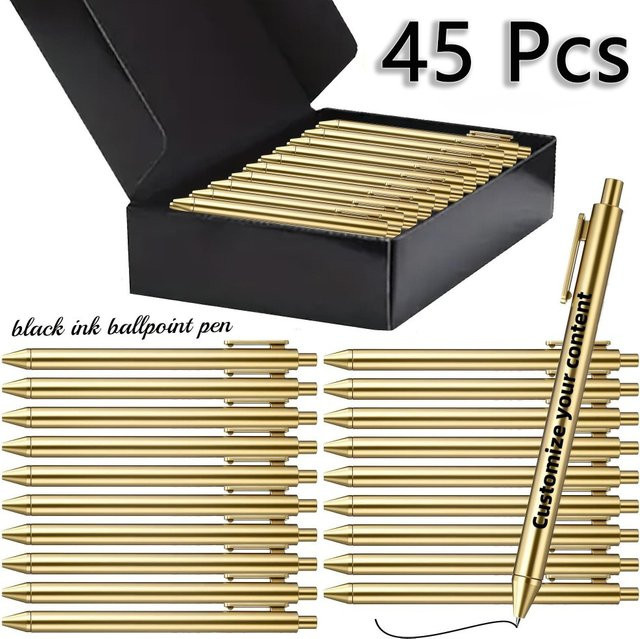 Luxus-Kugelschreiber-Set mit 45 Teilen in Schwarz und Gold inklusive schwarzer Geschenkbox und Lasergravur - Bild 1