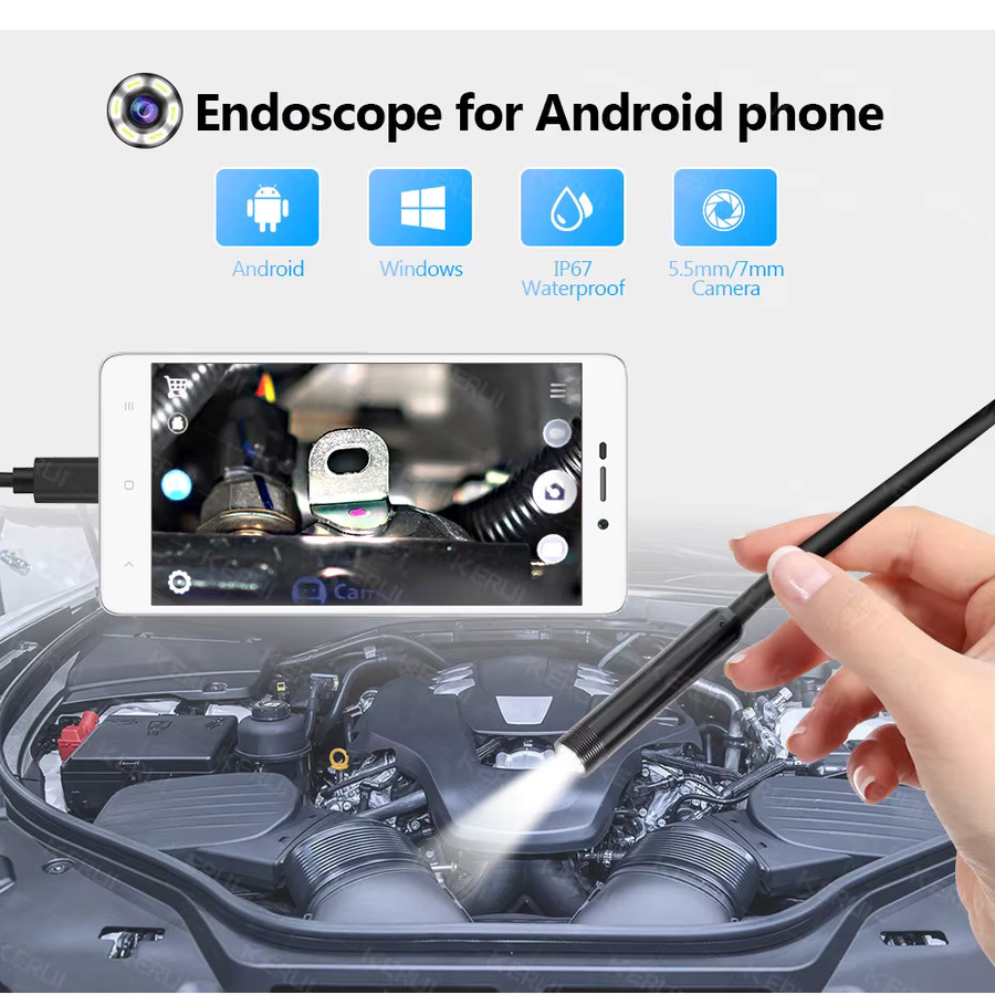 KERUI 3in1 Endoskop Kamera mit 7mm Linse, Micro USB und USB Typ C, wasserdichtes Borescope mit LED für Android, Huawei, Xiaomi und PC, Schwarz - Bild 3
