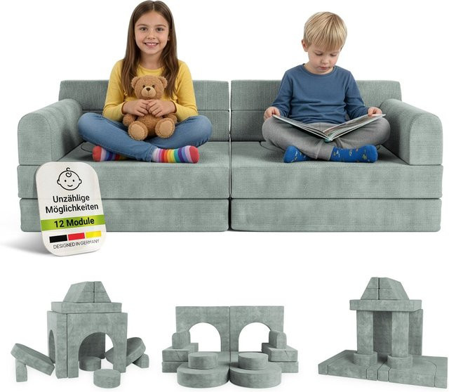 Juskys Kinder Spielsofa Kayo aus Cord in Hellgrün - Bild 2