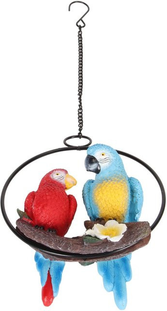 GoolRC Dekorative Doppelpapageienstatue aus Harz und Metall in Grau und Multicolour als hängendes Ornament auf einem Ast - Bild 1