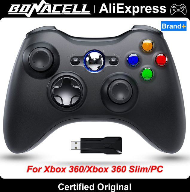 Bonacell Kabelloser 2,4G Controller für Xbox 360 und PC mit Dualer Vibration, Gamepad Joystick für Windows in Schwarz und Weiß - Bild 1