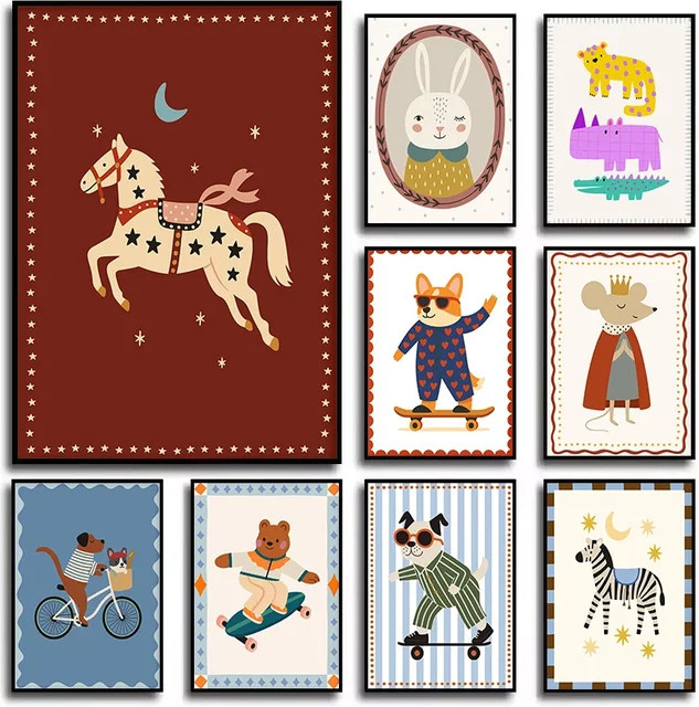 Potdemiel Boho Fantasy Wandkunst Leinwand Poster mit Tieren für das Kinderzimmer in Mehrfarbig - Bild 1