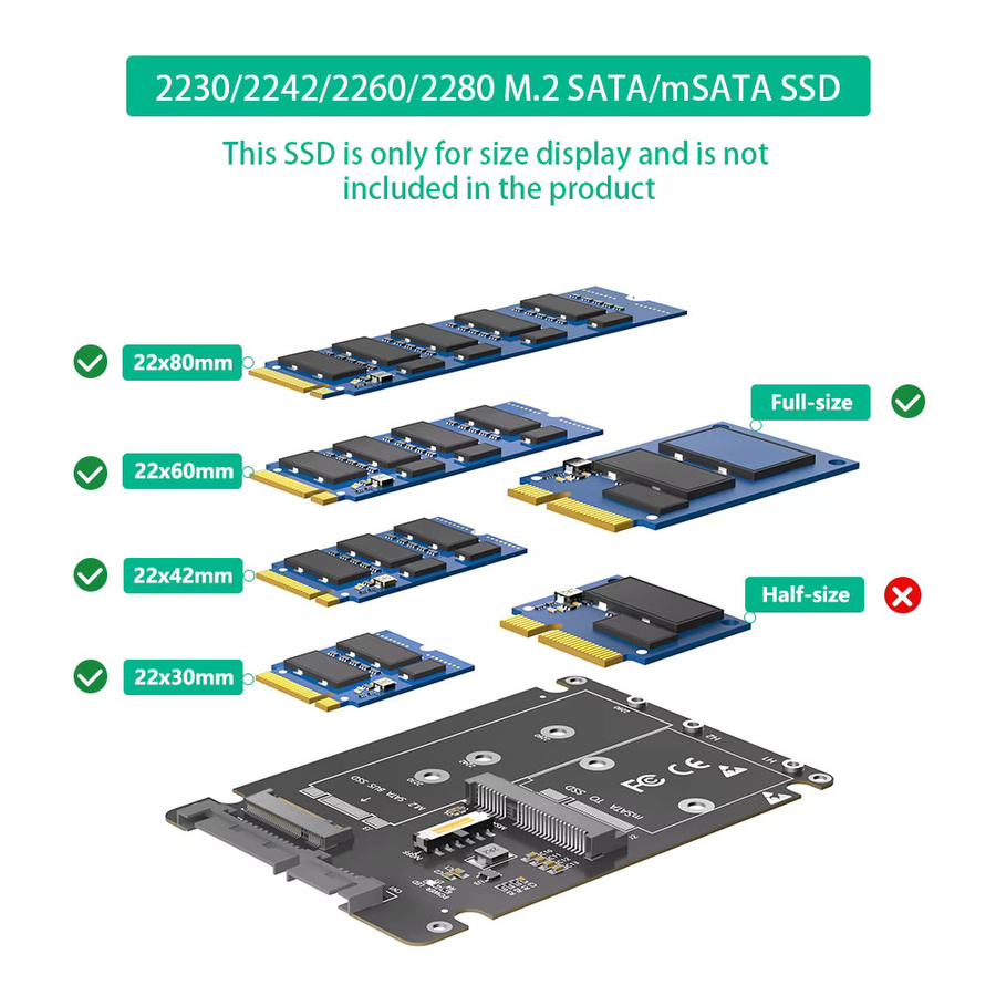 TISHRIC 2-in-1 Adapterkarte M.2 NGFF Key B und MSATA SSD auf 2,5 SATA Konverter mit Kunststoffgehäuse in Schwarz - Bild 2