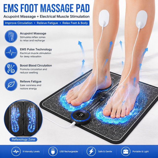 CAMMUO EMS Fußmassagegerät in Schwarz zur Schmerzlinderung und Entspannung durch elektrische Muskelstimulation und Akupunkturmassage - Bild 1