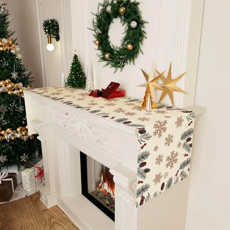 VIKAMA Tischläufer im skandinavischen Stil mit Schneeflocken, Kiefernhöfen und Beeren aus Baumwollleinen für deine Weihnachtsdekoration, B/H: 90 x 33 cm - Bild 2