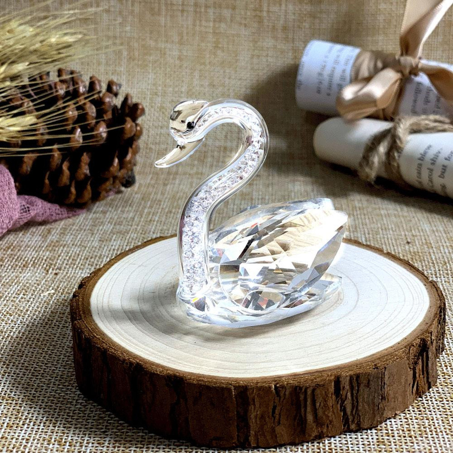Yiran Furniture Schwan-Kristallfigur als Glasornament und Briefbeschwerer in Pink, Transparent und Blau - Bild 2