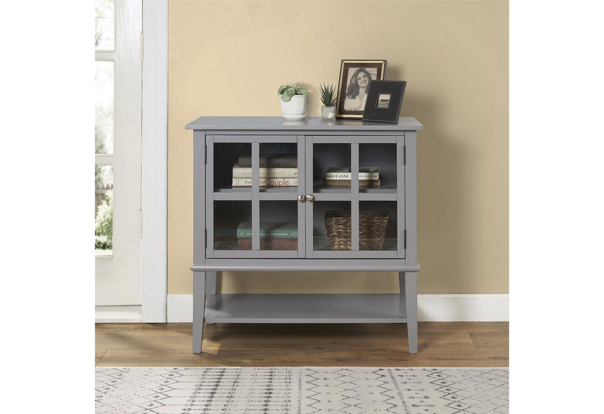 loft24 Highboard Franklin Vitrinenschrank im Landhausstil mit 2 Glastüren und 1 Ablagefach aus MDF und Massivholz - Bild 1