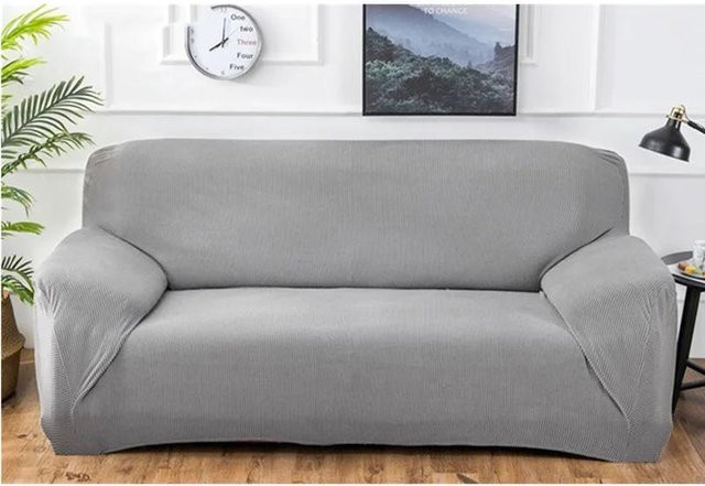 Elastischer Sofabezug aus verdicktem Polarvlies mit Karomuster in Grau für 1-Sitzer, Breite: 90 cm bis 140 cm - Bild 1