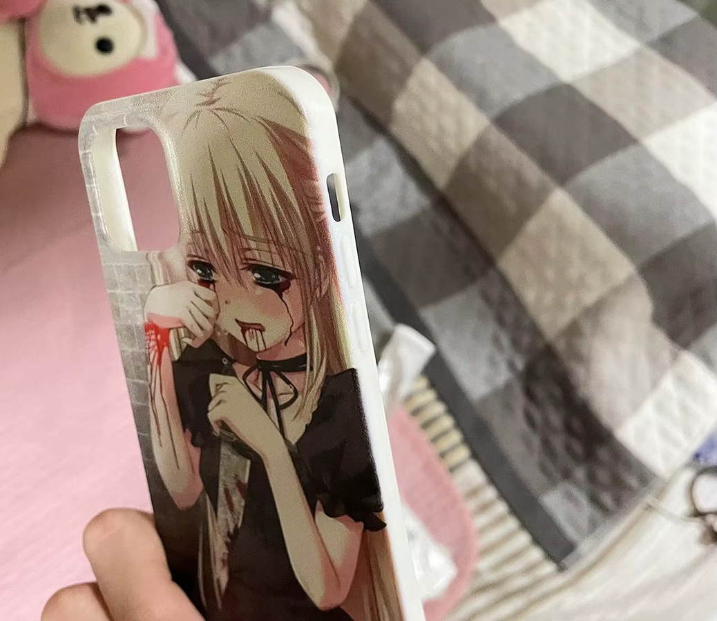 Gothic Anime Yandere Girl Schutzhülle für iPhone 15 14 13 12 11 Pro Max XR XS 8 7 Plus SE als ultradünne Jelly-Hülle in Multicolour - Bild 4