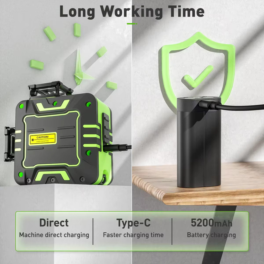 Huepar 3D 12-Linien Osram Laser Level Selbstnivellierend Grün 360 Grad mit Kreuzlinien - Bild 3