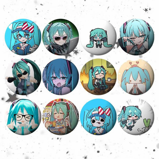 Anstecknadeln Kawaii Singer Miku-S, Metall, Unisex - Bild 1