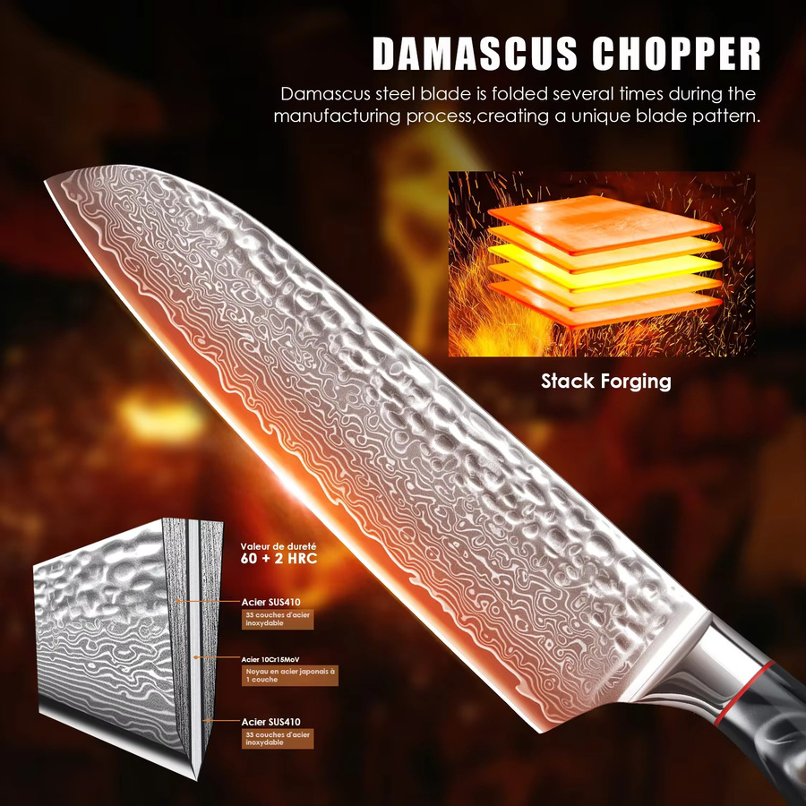 SAEIV Damaszenerstahl Küchenmesser mit 17,5 cm Klinge aus 67 Lagen VG-10 Stahl - Bild 8