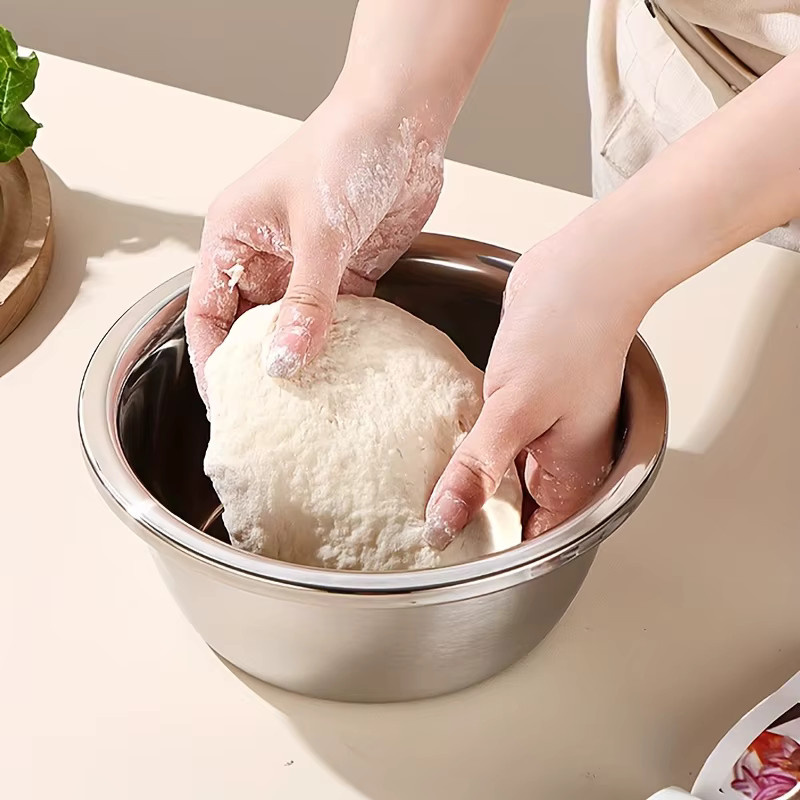 Stapelbare Rührschüssel aus Edelstahl in Silber, runde Salatschüssel für Gastronomie und Bäckerei, Durchmesser: 36,0 cm, Höhe: 10,5 cm - Bild 4