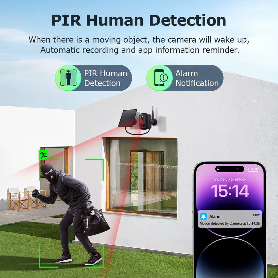 INQMEGA 5MP WLAN-Solarkamera-Set für den Außenbereich in Schwarz mit Sirenenalarm, humanoider Erkennung und Zwei-Wege-Audio - Bild 3