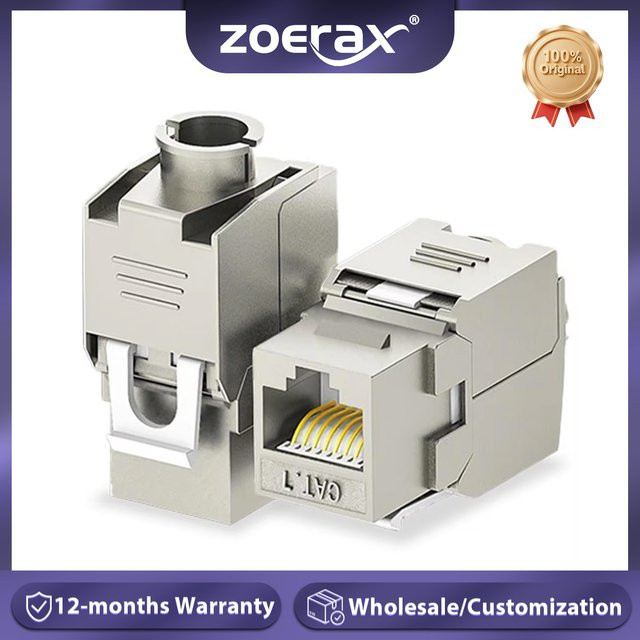 ZoeRax Werkzeugloser Keystone-Anschluss RJ45-Koppler Cat8 Cat7 Cat6A, Zinkgeschirmt (STP), PoE+ Modular, Silber - Bild 1